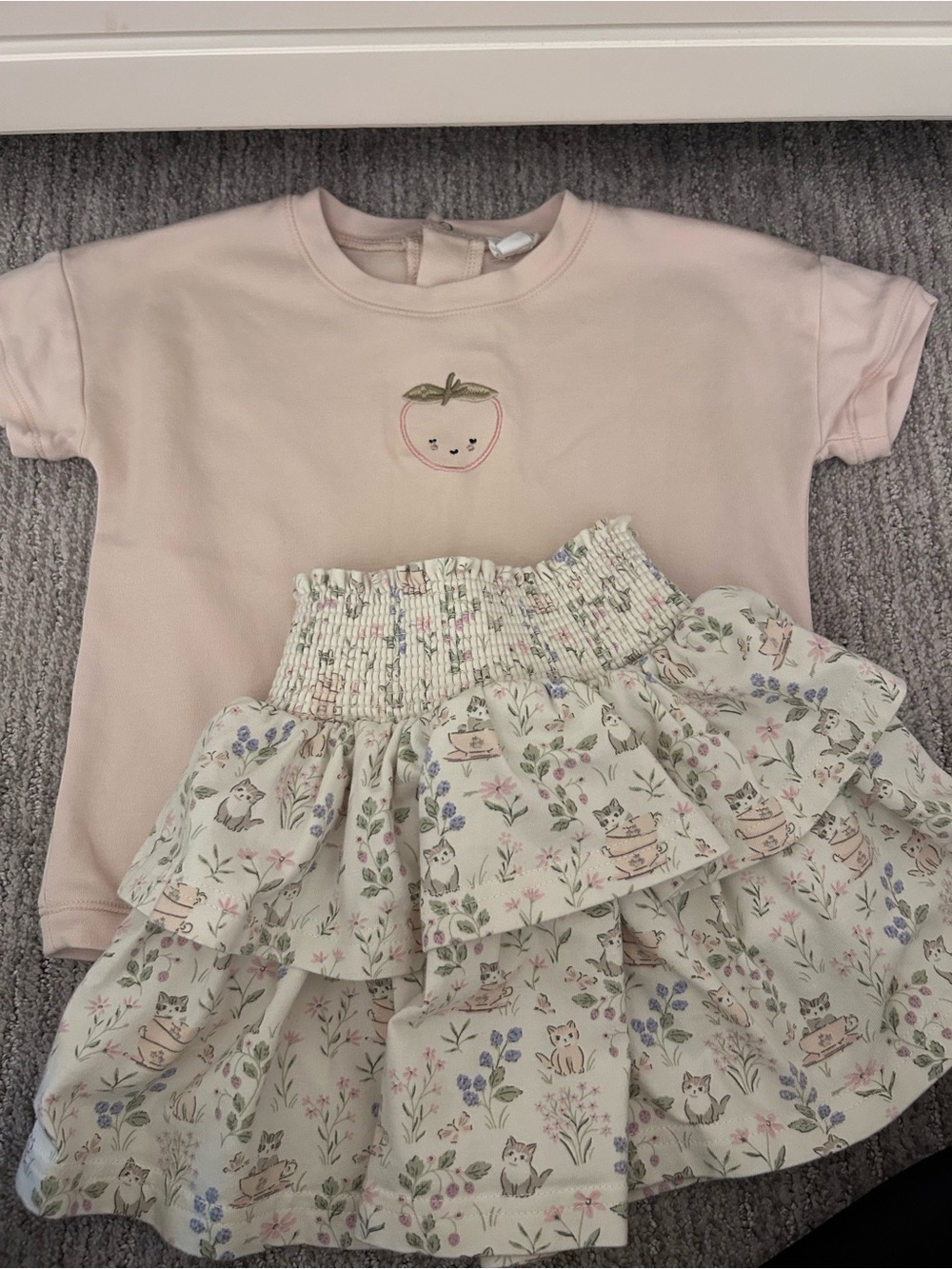 Jamie Kay Blush Pink Tee with Cream Floral Tiered Skirt